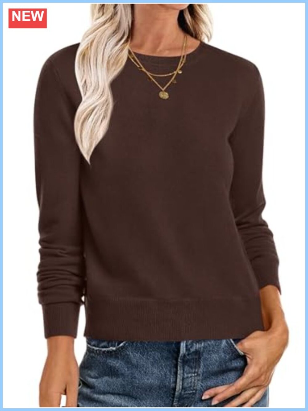Women's Long Sleeve Crewneck Pullover Sweater Lightweight Casual Fall Layer